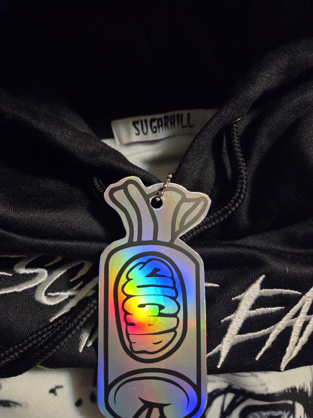 Black Graphic Performance Hoodie with Multicolor Anime Panels - Picture 5 of 11